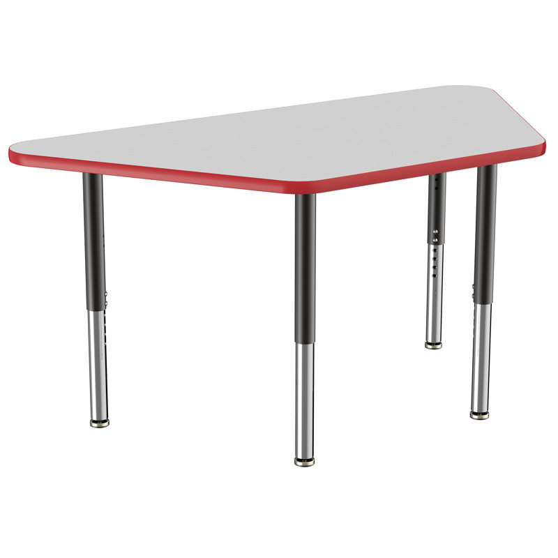 Table d'activité trapézoïdale à hauteur réglable avec pieds trapus, 30" x 60", Gray/Red/Black, Super