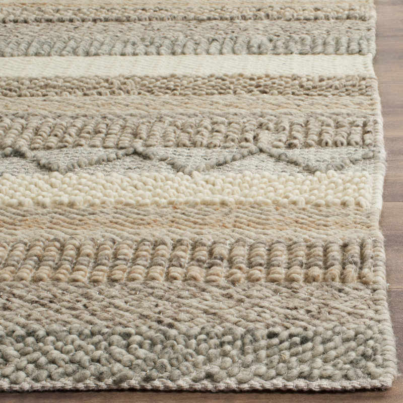 Jacques Hand Woven Wool/Cotton Striped Rug in Beige, Rectangle 8' x 10'