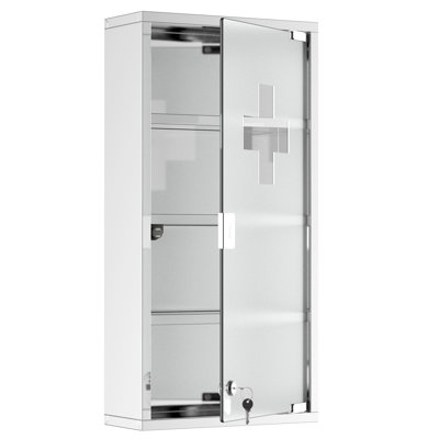 Armoire à pharmacie murale, armoire murale verrouillable avec 4 tablettes à niveaux, cadre en acier inoxydable et porte en verre, verrouillable avec 2 clés, 12 po x 24 po