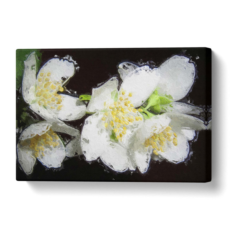 White Jasmine Flowers - Wrapped Canvas Painting, 35.6 cm H x 50.8 cm W