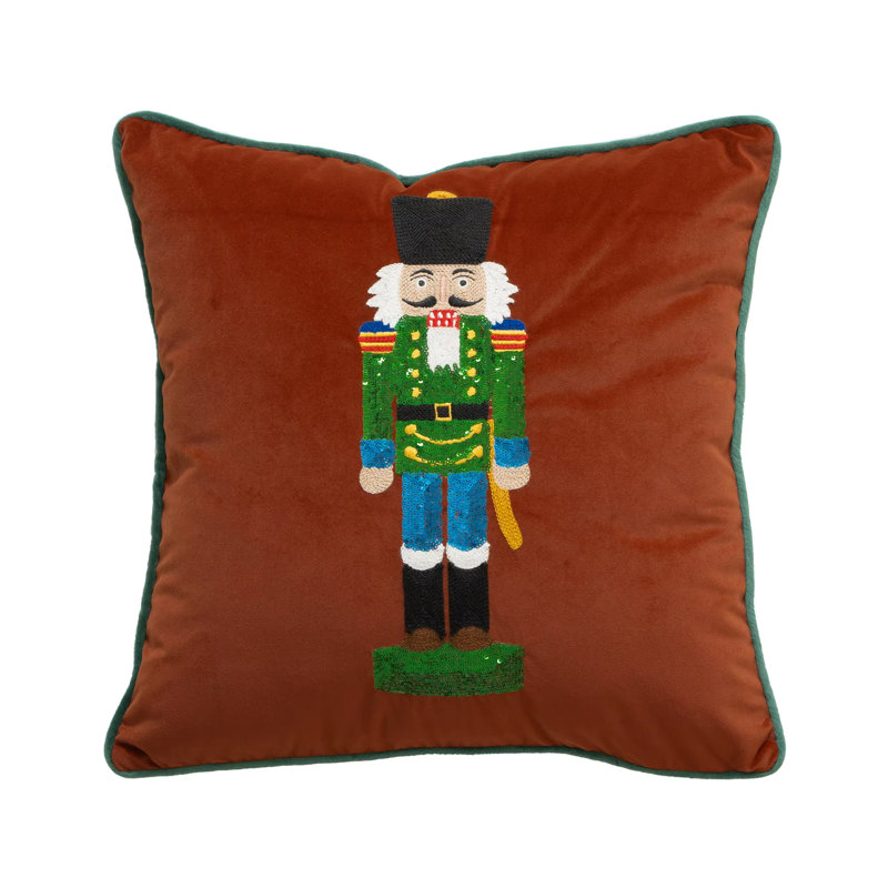 Housse de coussin en velours brun à motif de casse-noisette brodé brun l 18 po x L 18 po