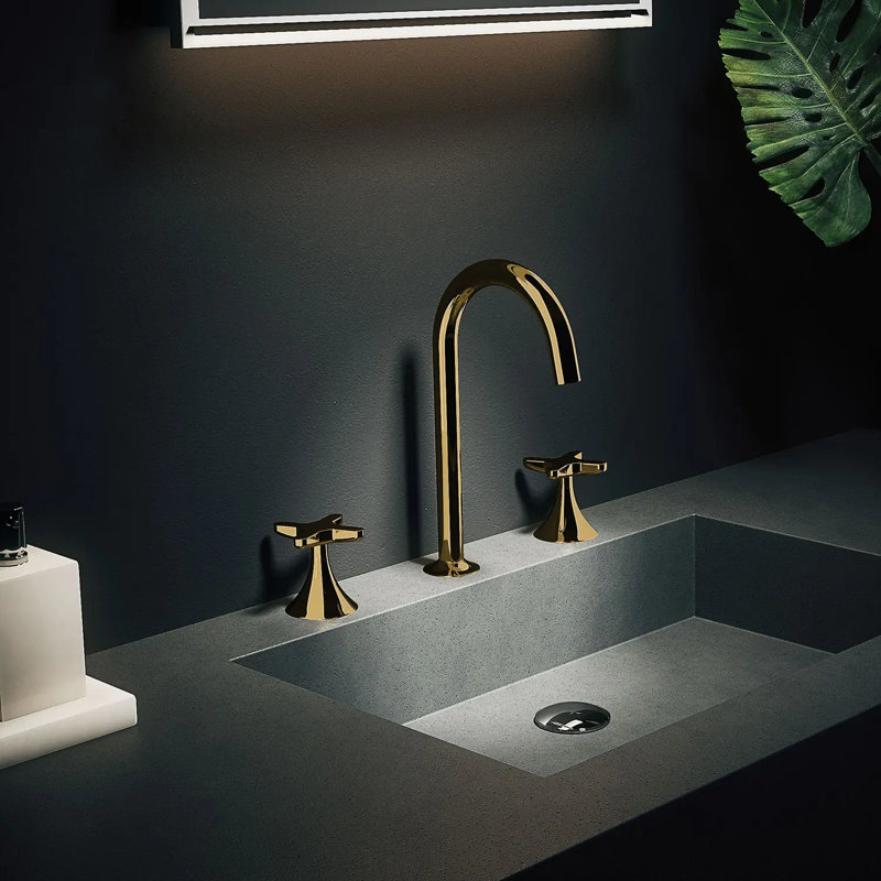 Ora Luxury Three-Hole Bathroom Faucet, Brushed Gold