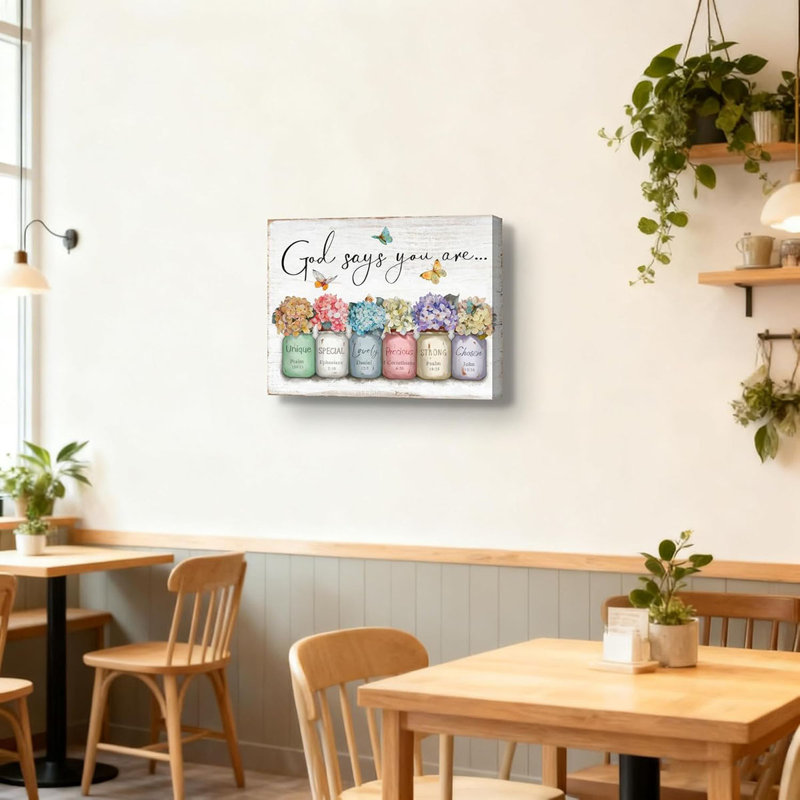 Inspirational Bible Verse Wall Art God Says You Are Sayings Wall Decort Christian Gift Quotes Painting Scripture Pictures Print Flowers In Mason Jar Poster For Bedroom(Canvas)