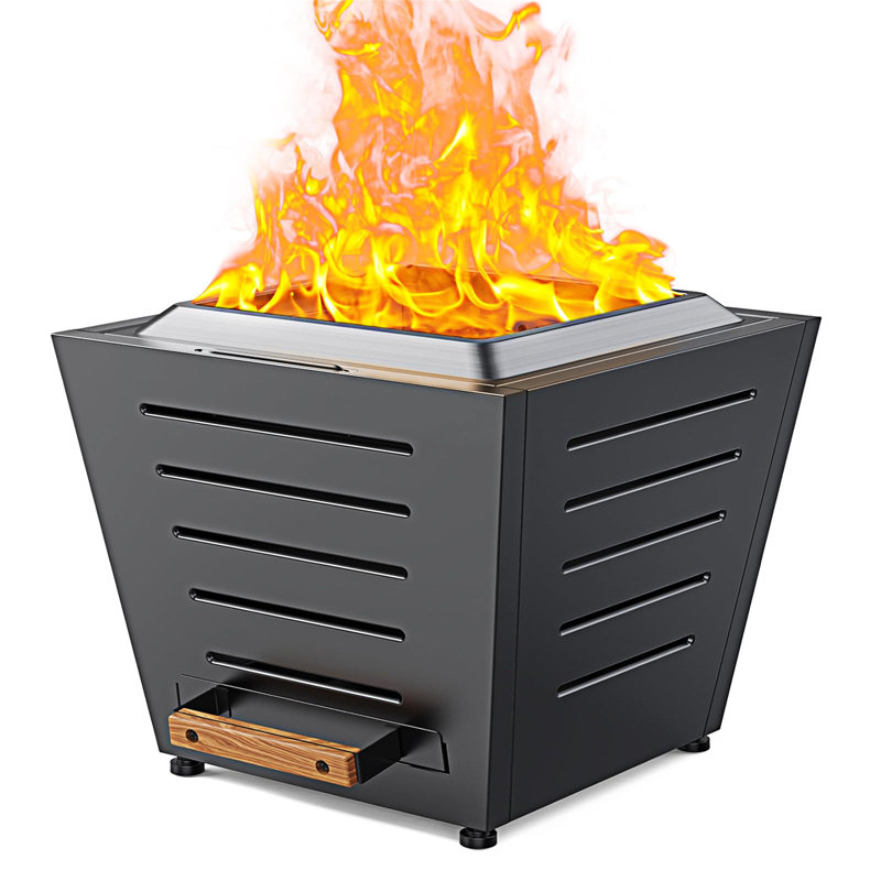 Foyer d'extérieur au feu de bois en acier inoxydable de 25 pouces avec foyer d'extérieur sans fumée et foyer à cendres, Noir