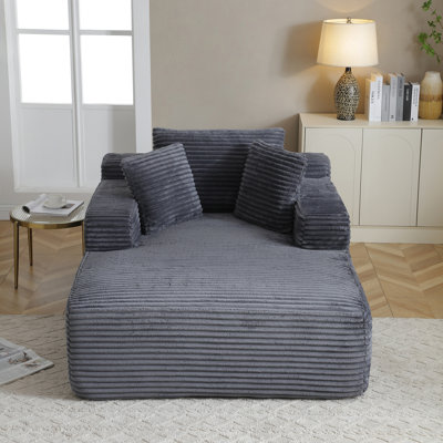 66.5'' Oversized Corduroy Chaise Lounge with 3 Comfy Pillows, Boneless Compression Indoor Sofa Wide Arms No Assembly Required