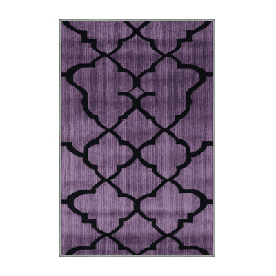 Machine Washable Trellis Purple Area Rug