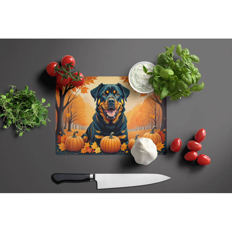 Rottweiler Fall Glass Cutting Board Large
