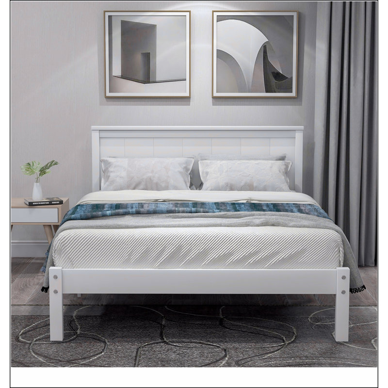 Platform Bed Frame with Headboard, Twin, White