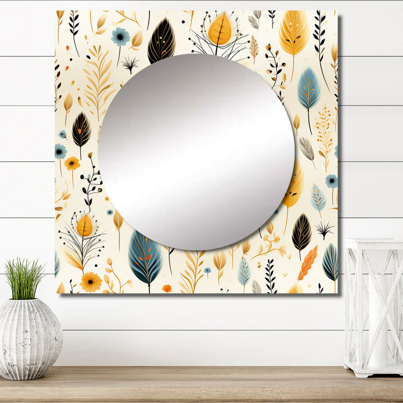 Earthy Elegance Boho Pattern IV - Floral Large Square Mirror For Wall Art Decor, 36" x 36"