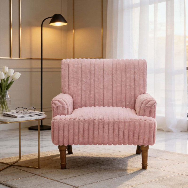 Fauteuil rembourré confortable pour le salon, Rose