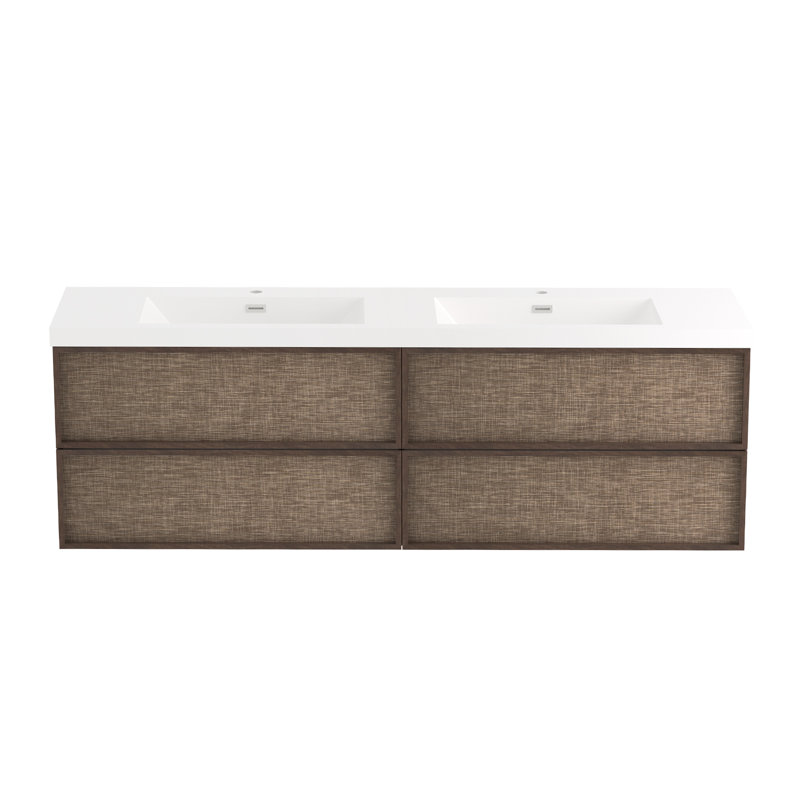 Meuble-lavabo flottant rétro en noyer 72 po avec lavabo intégré