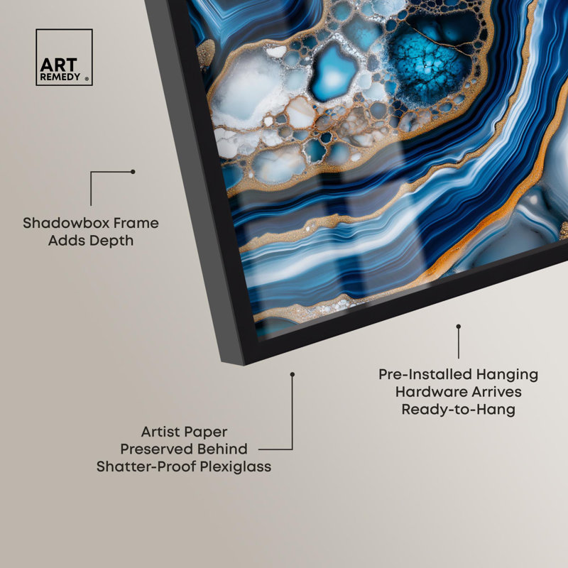 «Azure Alveoli II Shadowbox Print», art mural Blue Geode par Art Remedy, H 16 po x l 11 po, Noir