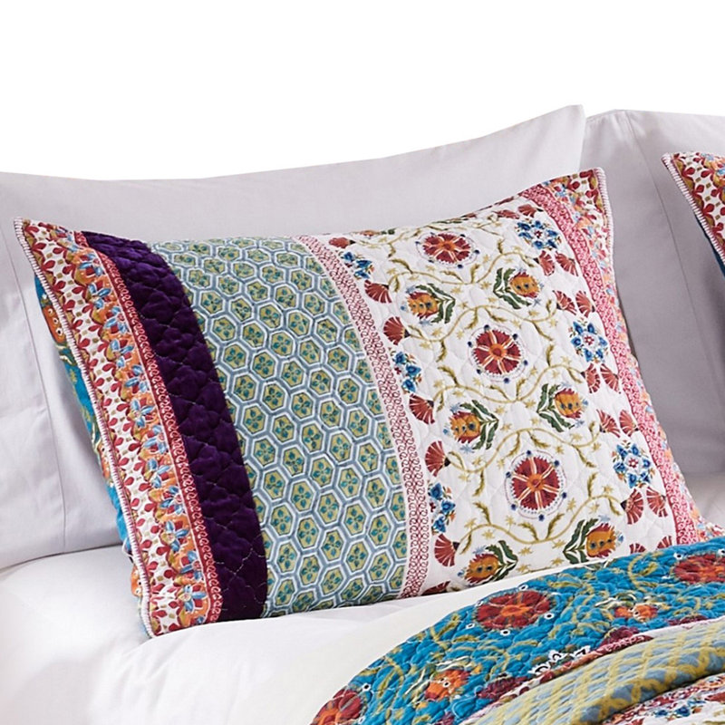 Benzara Quilted King Pillow Sham, Cotton Fill, Multicolor Medallion Print
