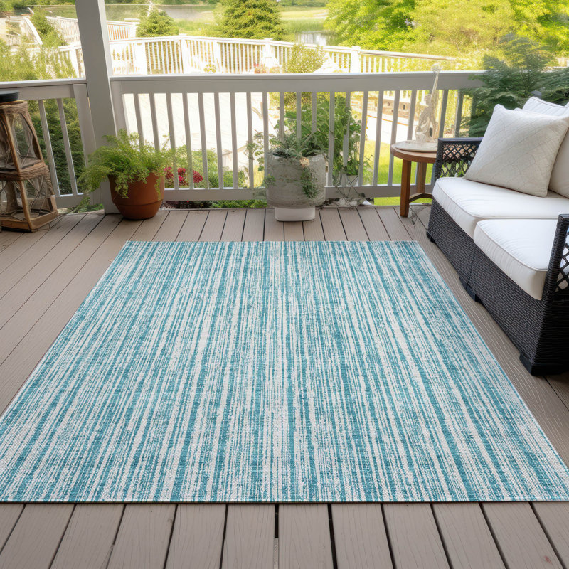 Machine Washable Indoor/Outdoor Chantille ACN760 StripesRug, Teal, 8' x 10'