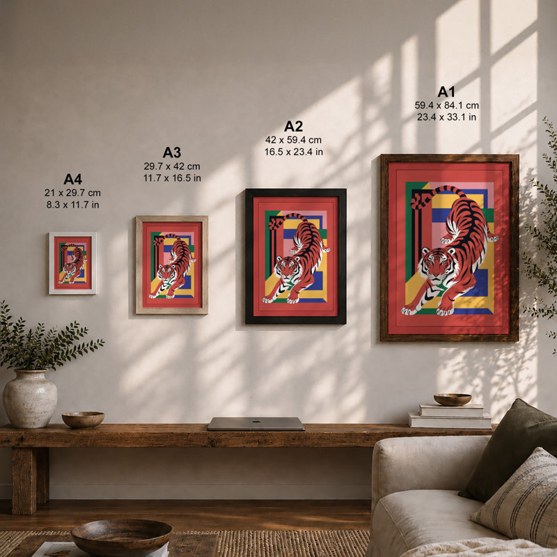 Tiger Geometric - Framed Print, Black, A3 - 42.0 x 29.7 cm