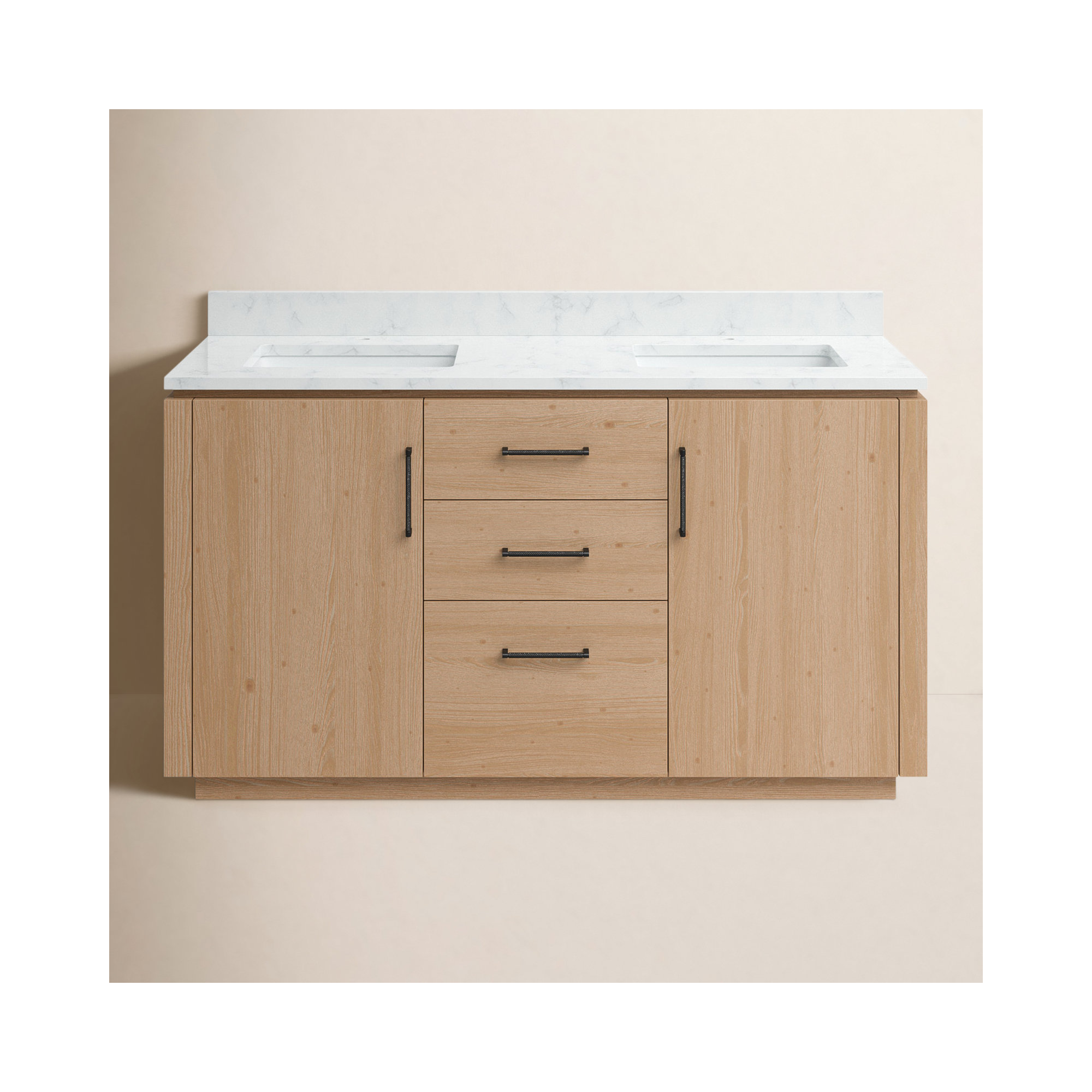 Cloverfield 60'' Double Bathroom Vanity, Fir Wood Brown, Matte Black