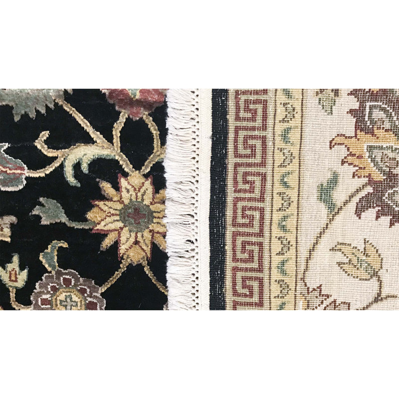Tapis ivoire et noir noué à la main de haute qualité