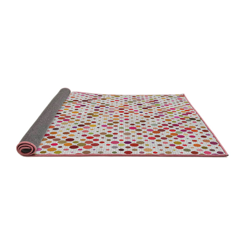 Tapis blanc/rouge à motifs, Rond 4 pi