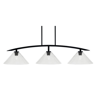 Luminaire pour îlot de cuisine 3 lumières kurve au fini noir mat avec verre transparent de 12 po