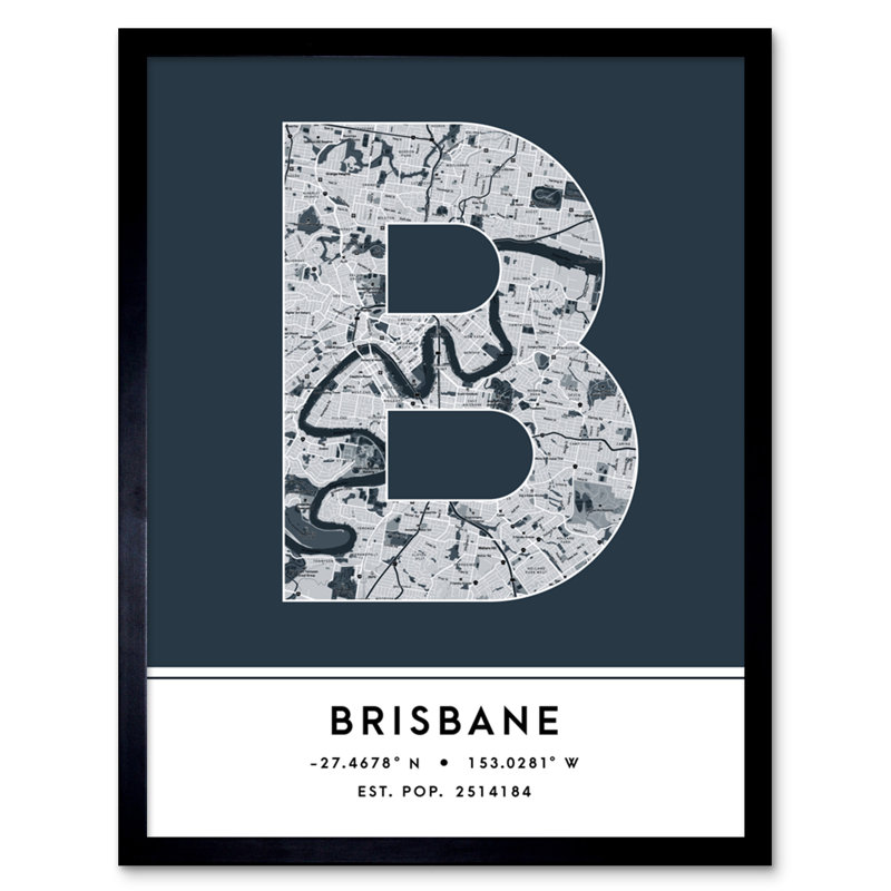 Brisbane City Map Brisbane Navy by Wee Blue Coo - Single Picture Frame Typography
