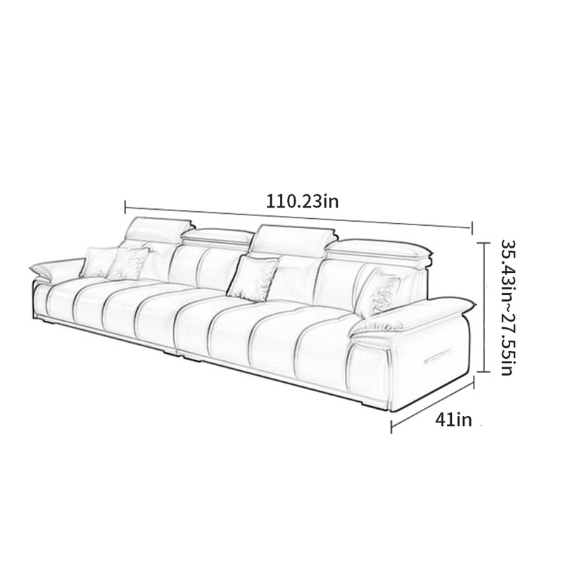 American minimalist and luxurious sofa, 35.43" H x 110.23" W x 41" D, 4