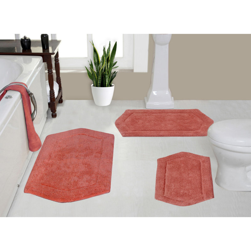 Tapis pour salle de bain 100% coton Morissette, antidérapant, séchage rapide, lavable à la machine, corail