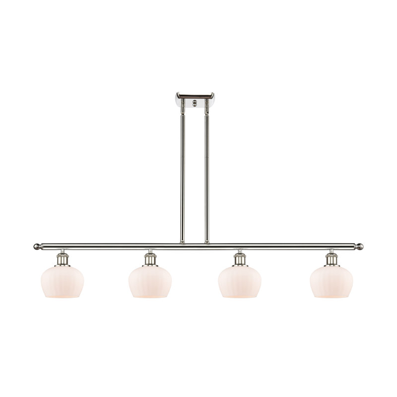 Luminaire suspendu linéaire à 4 lumières pour îlot de cuisine Lyman, Ampoule non incluse, Nickel poli, Blanc mat