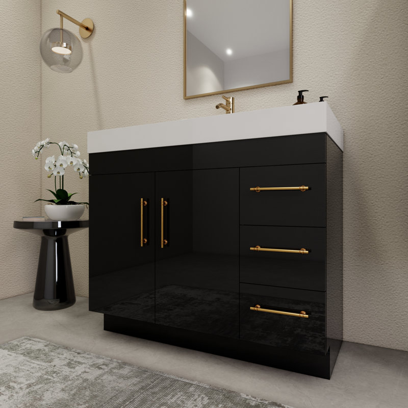 42'' Single Bathroom Vanity with Acrylic Top, Glossy Black