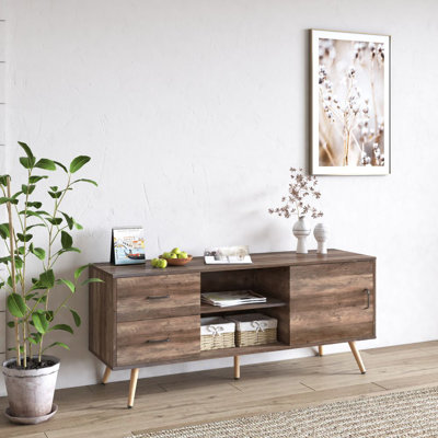 Meuble télé / console multimédia 23,4 po à 2 niveaux pour téléviseur de 70 po ou moins, tablettes de rangement pour le salon ou la chambre à coucher