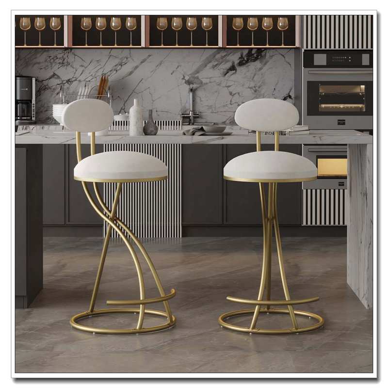 Chaises rembourrées pour îlot de cuisine et tabourets de comptoir de salle à manger, Doré