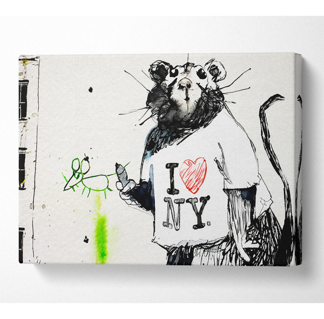 I Love New York Rat Canvas Aquarell