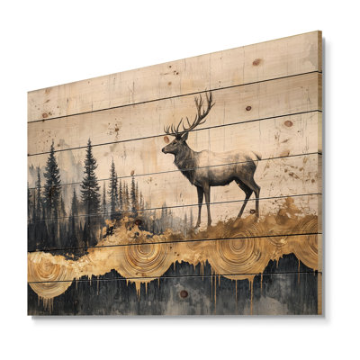 Or doré, paysage de grâce dans la forêt I - art mural animalier en bois de cerf - sur bois de pin naturel