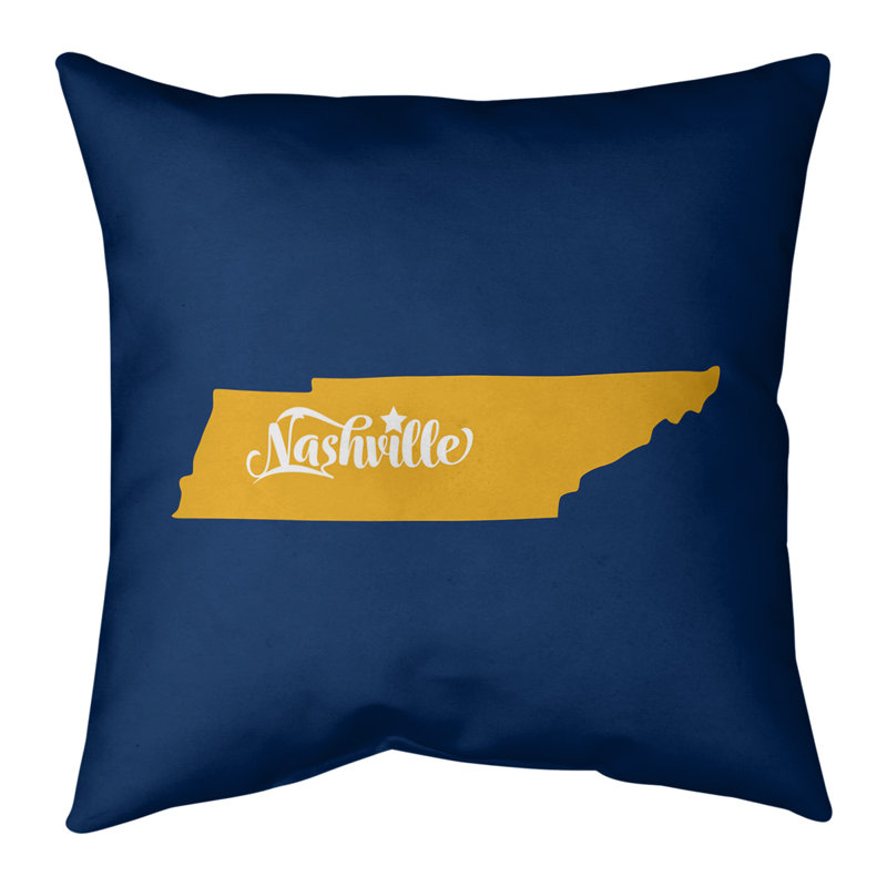 Cotton Blend Reversible Throw Pillow, 18" x 18", Navy/Yellow, Nashville