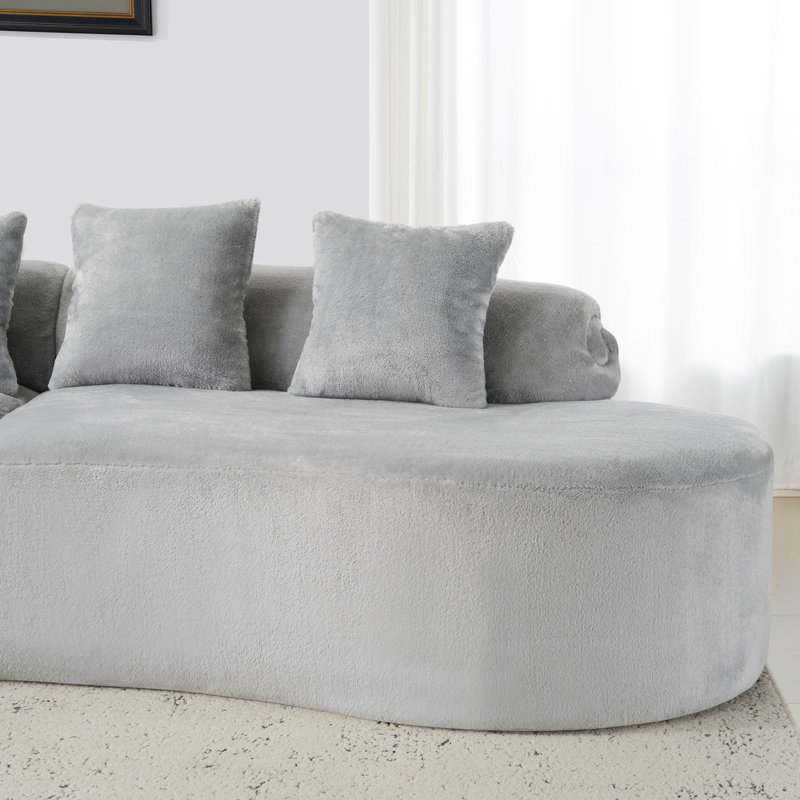 Canapé moderne et simple en flanelle incurvée, Gris clair