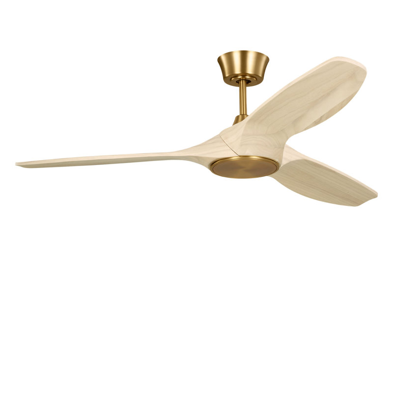 Selen Smart LED Ceiling Fan, Washed White Oak, Burnished Brass, 52" Wide