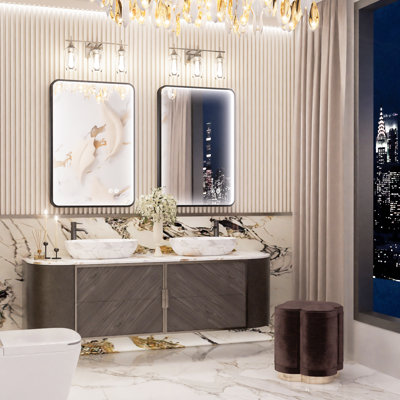Miroir de salle de bain avec cadre en aluminium et éclairage à DEL