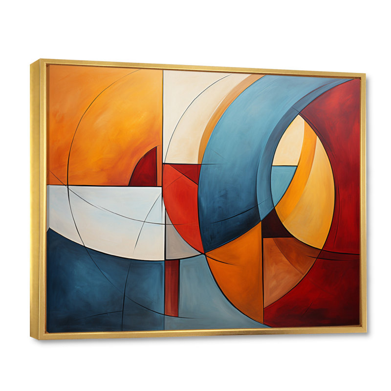«Cubism Geometric Form I», reproduction sur toile, Cadre flottant doré, H 34 po x l 44 po x P 1,5 po