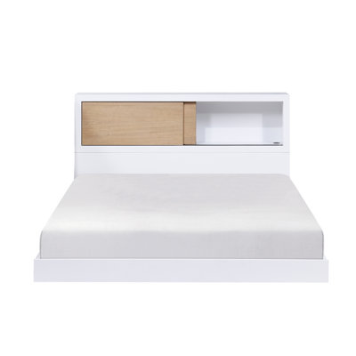 Tête de lit pour lit double bibliothèque avec finition blanche - sans fondation, chambre de jeunes, chambre de rangement et couleurs naturelles, fondation
