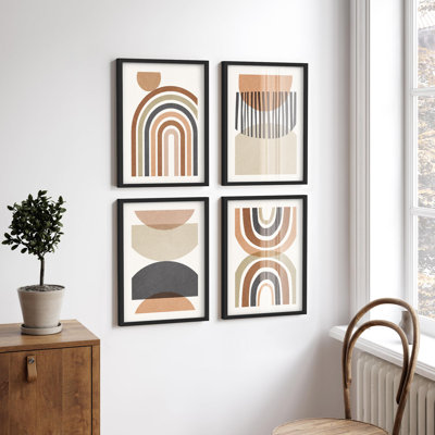 «Mid-Century Pastel Arches Polygons Abstract Shapes Illustration Modern Artwork Decor», 4 pièces
