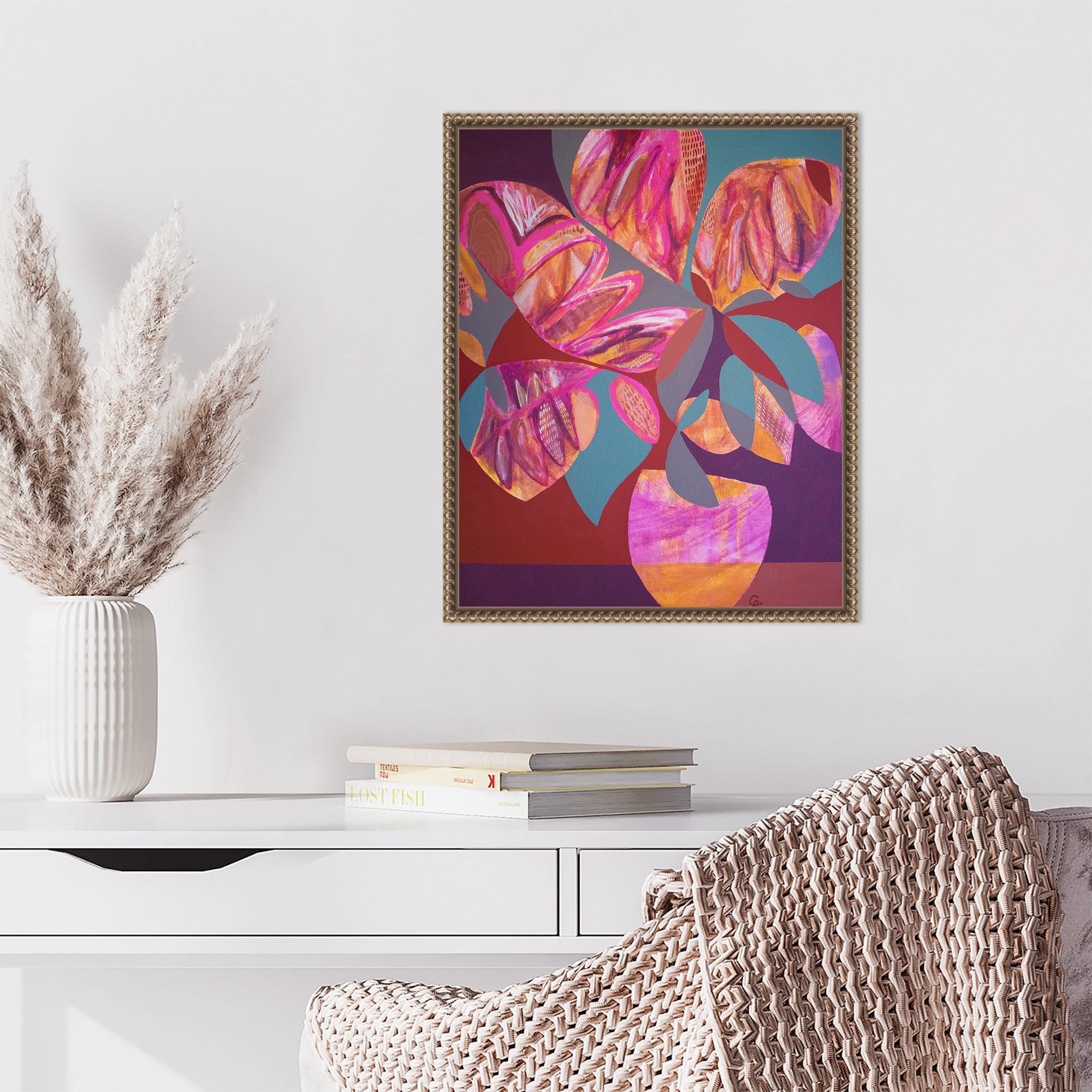 Abstract Flower Framed in Pink - 16 x 16