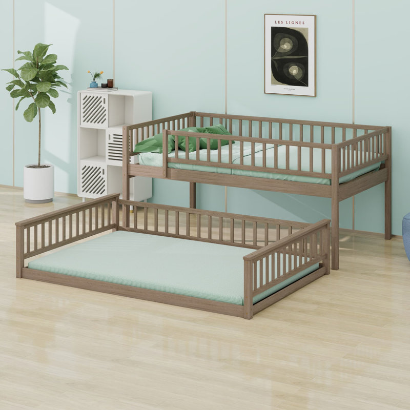 Bunk Bed With Ladder And Guardrails, Walnut