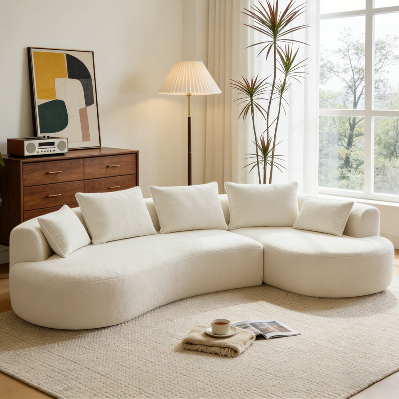 Canapé sans dossier de 122 pouces avec plancher à compression, canapé modulaire en forme de L 2 pièces avec méridienne et coussins, canapé modulaire moderne en nuage pour le bureau du salon, entièrement assemblé