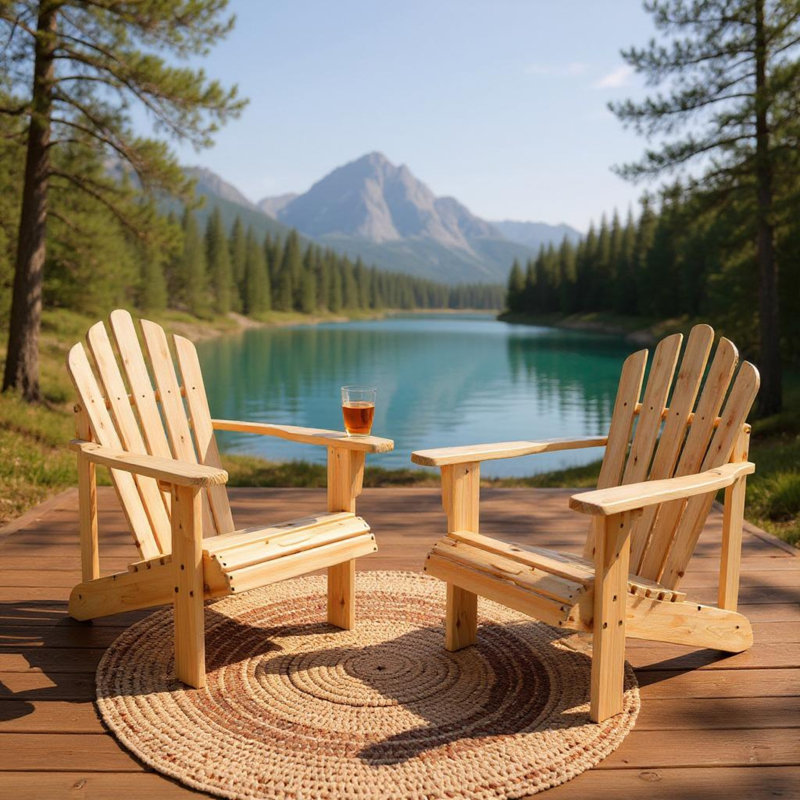 Chaise Adirondack d'extérieur en bois massif Adiraica, Naturel