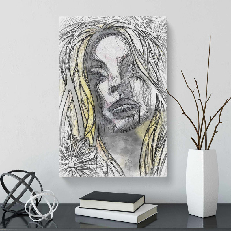 Sketch Of A Flower Girl In Abstract - Wrapped Canvas Print, 91cm H x 60cm W x 3cm D