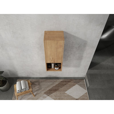 12" Bathroom Side Cabinet,Soft Close Doors,Float Mounting Design,Imitative Oak,(KD-Packing)