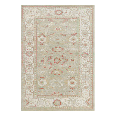 Rug & Kilim’S Oushak Style Rug In Green And Cream With Floral Patterns