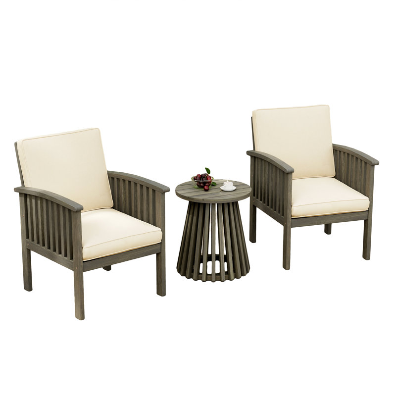 Patio Set Outdoor Acacia Wood Furniture Sets-Modern Club Chair Conversation Sets With Foldable End Table For Garden, Patio & Deck