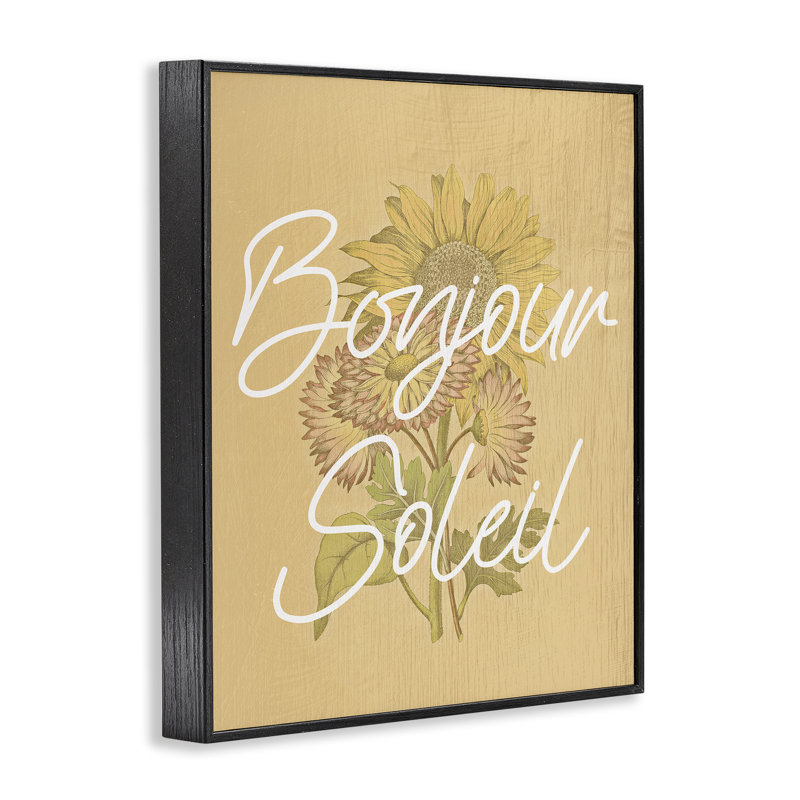 Hello Sunshine, expression française encadrée par estampe numérique, design par Lil 'Rue, Giclée encadrée noir minuit