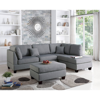 Modern Sofa Polyfiber Reversible Sectional Sofa With Ottoman