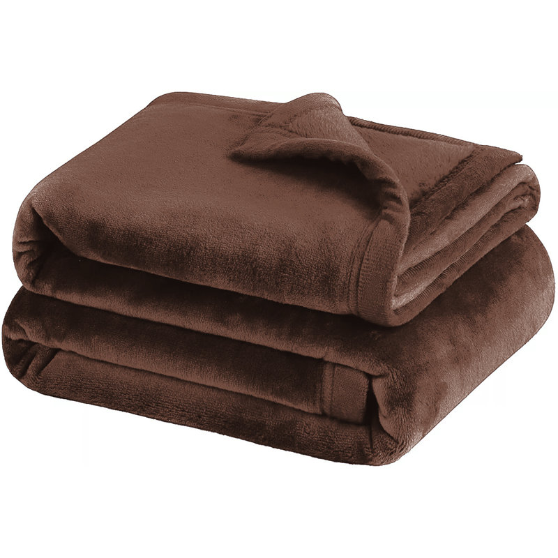 Reversible Plain Weave Fleece Throw Blanket, Single, Coffee